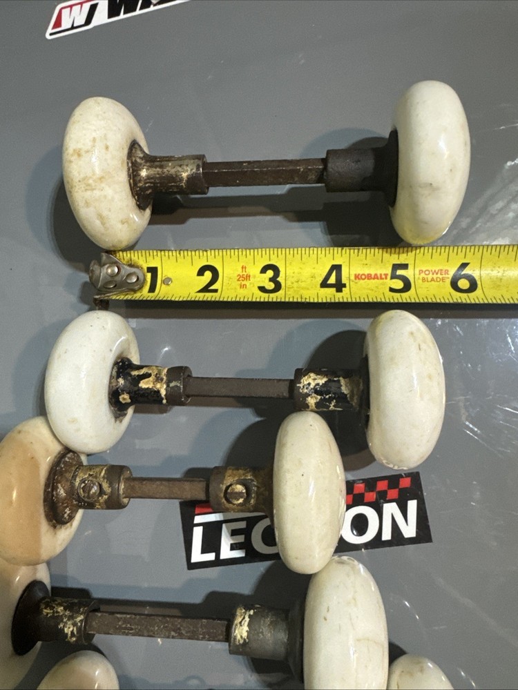 6 PAIR / SET VINTAGE WHITE PORCELAIN DOOR KNOBS 2” KNOB Width