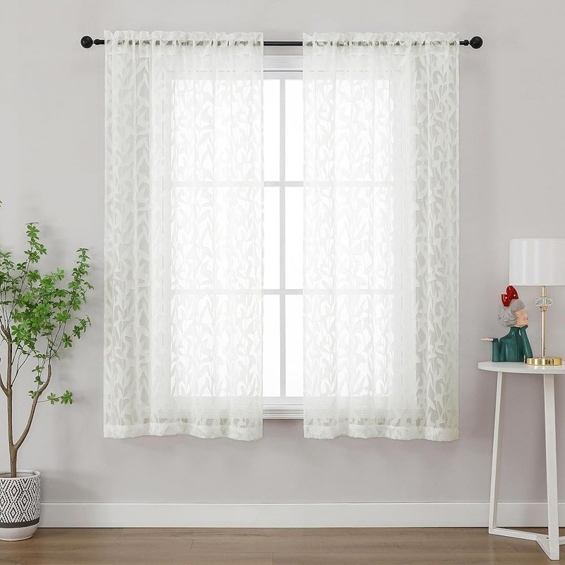 Light Filtering Leaf Jacquard Curtains 63 inch Polyester Window Panels 2 Pack US