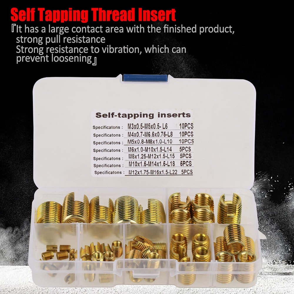 50PCS Self Threaded Inserts, Thread Repair Kit, Slotted Tapping, Metal