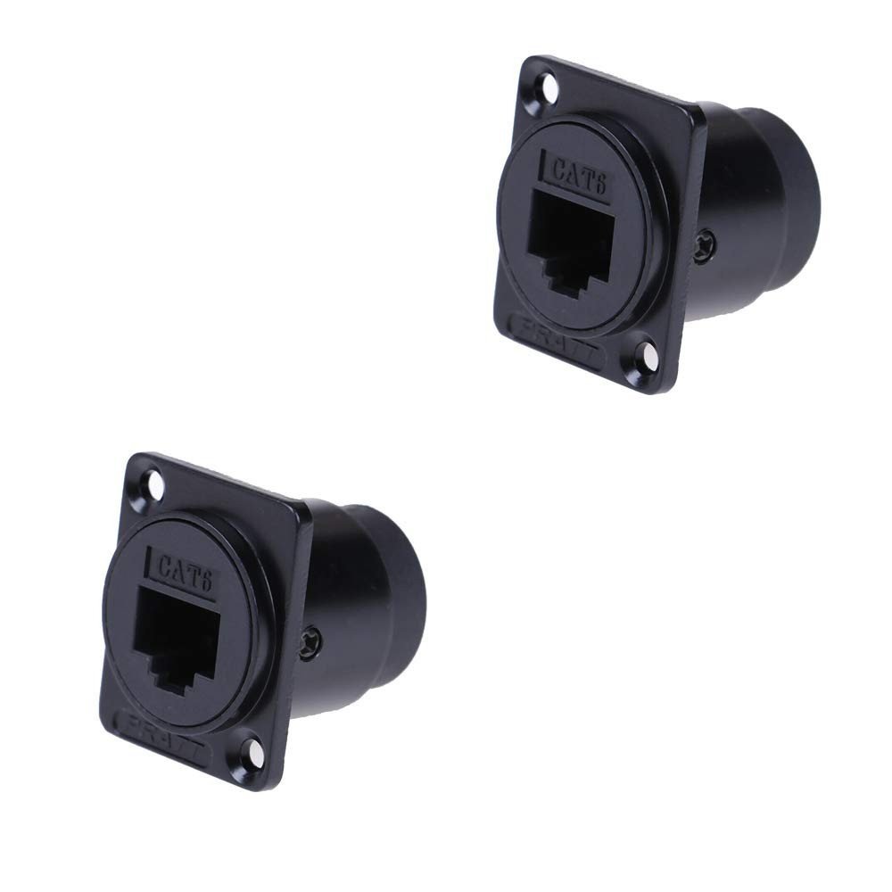 Acxico 2Pcs D-type Module RJ45 Socket Cat6 Panel Mount Network Ethernet black