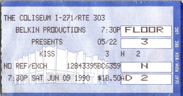 KISS, RICHFIELD COLISEUM, OH, CONCERT TICKET, JUNE 9, 1990