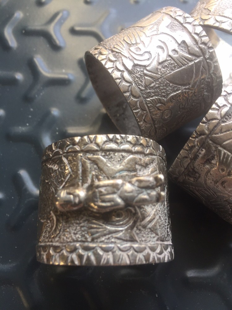 Set Of Antique Solid Silver Peruvian Napkin Rings