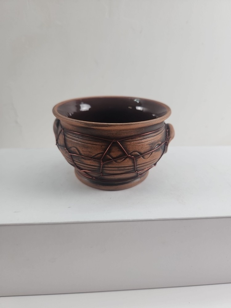 Small Ceramic Candle Holder with Wire Wrap Design