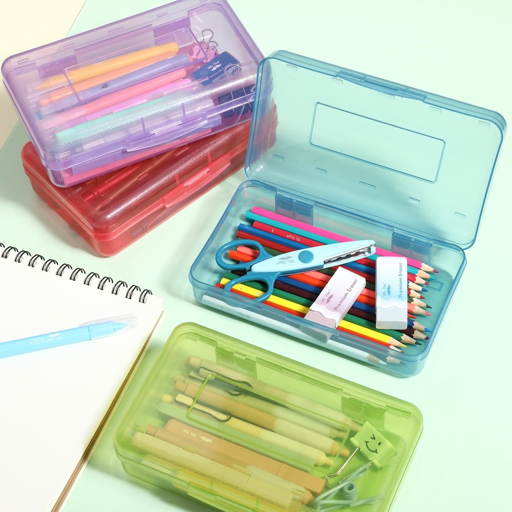 Mr. Pen 24-Pack Pencil Box Bulk Assorted Colors Durable Plastic Storage Case