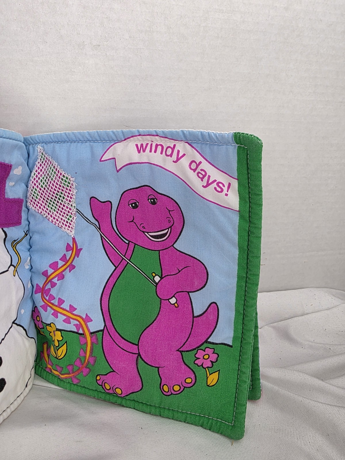 Rare Vintage 1993 Barney & Baby Bop Weather Book Soft Plush Washable (VG)