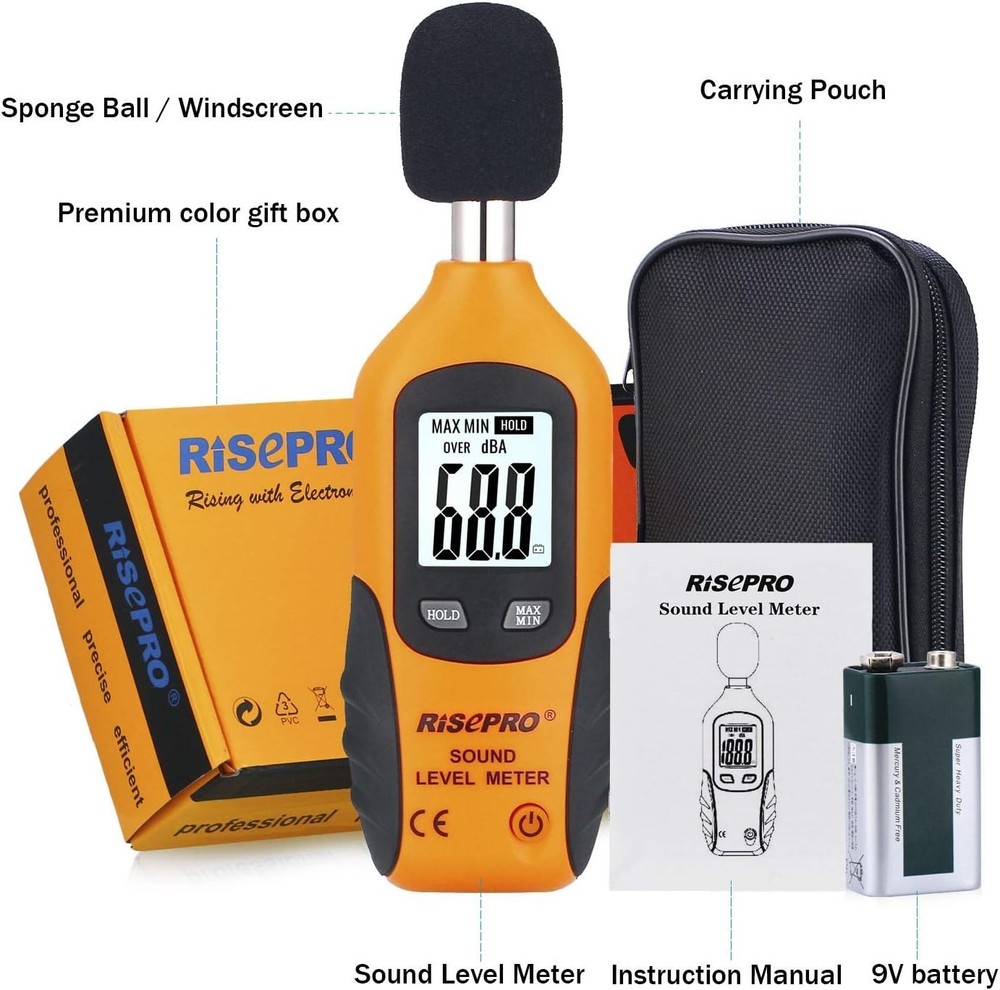 Compact Digital Decibel Meter 30-130 dB with Data Hold & Auto Power Off Features