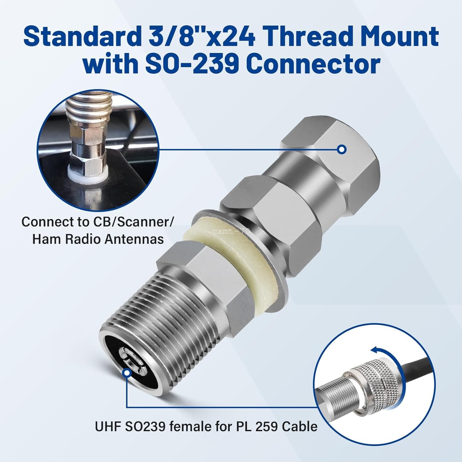 CB Antenna Stud Mount SO-239 3/8-24 Thread Heavy Duty For SUV Truck Ham Radio