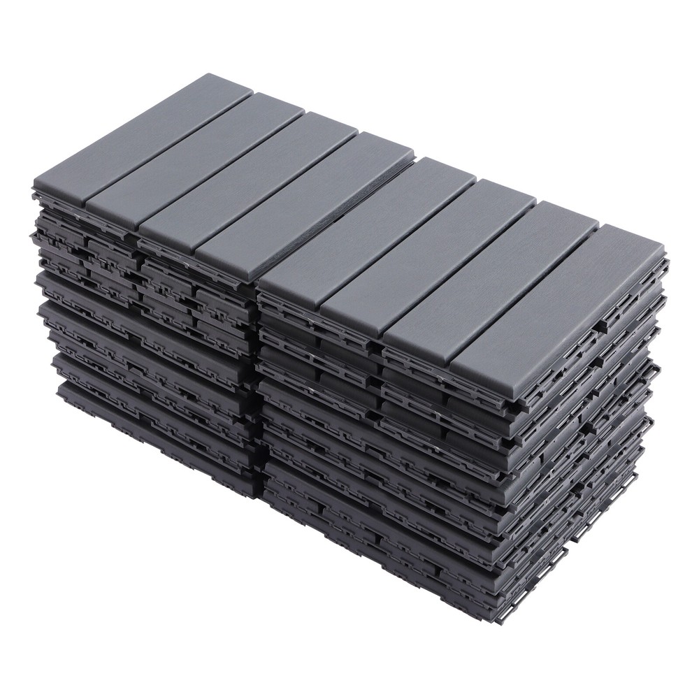 30Pcs PB-319 Interlocking Deck Tiles Dark Gray Rectangular Efficient Drainage