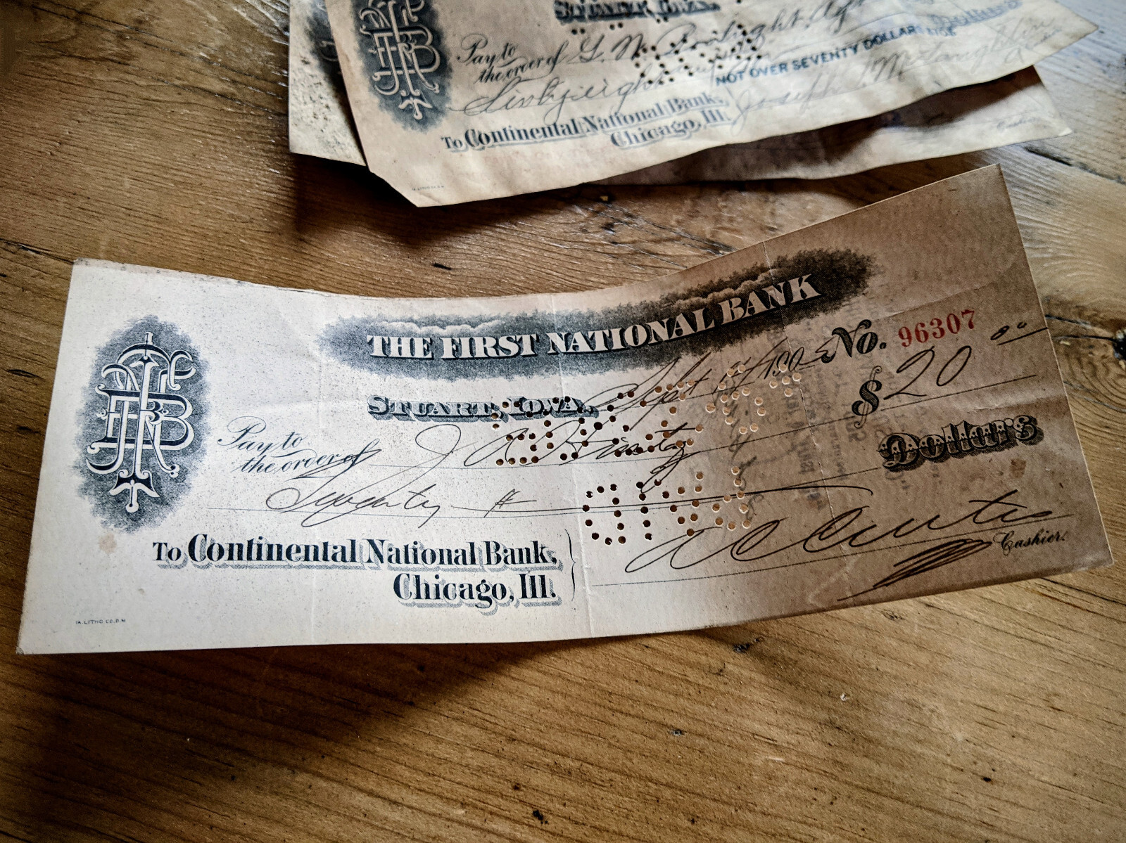 2x Bank Checks-Bank Bonnie & Clyde robbed-Collectible 1900s Vintage old Ephemera