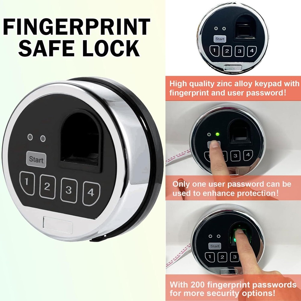 Fingerprint Gun Safe Lock Replacement With Left Swing Bolt 2 Keys Chrome Keypad