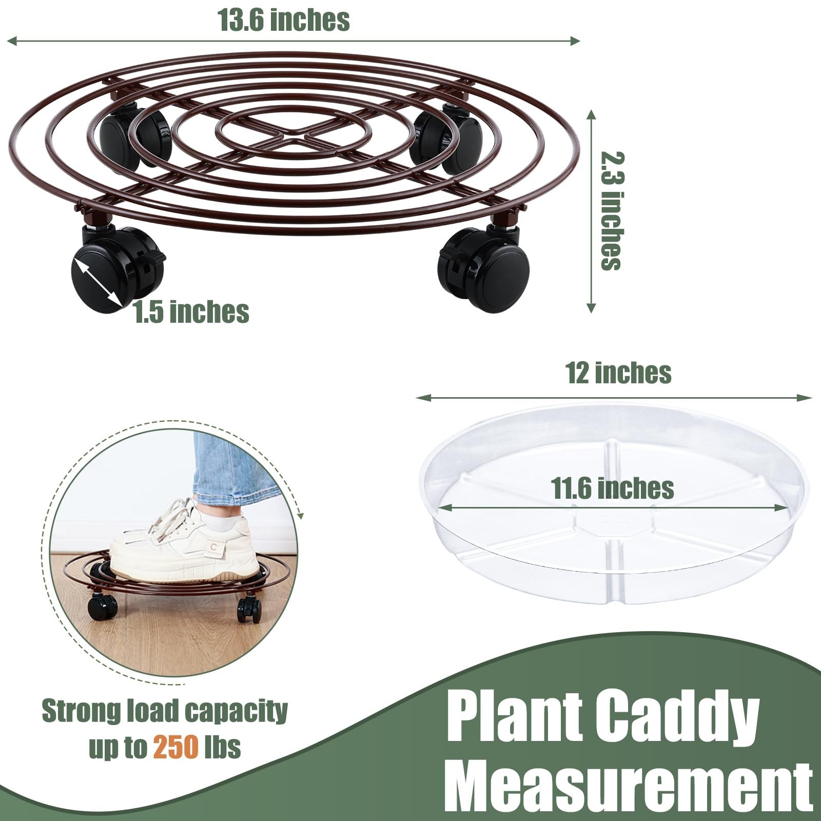 6 Packs Large Metal Plant Caddy with Wheels 14" Rolling Plant Stands Heavy-du...