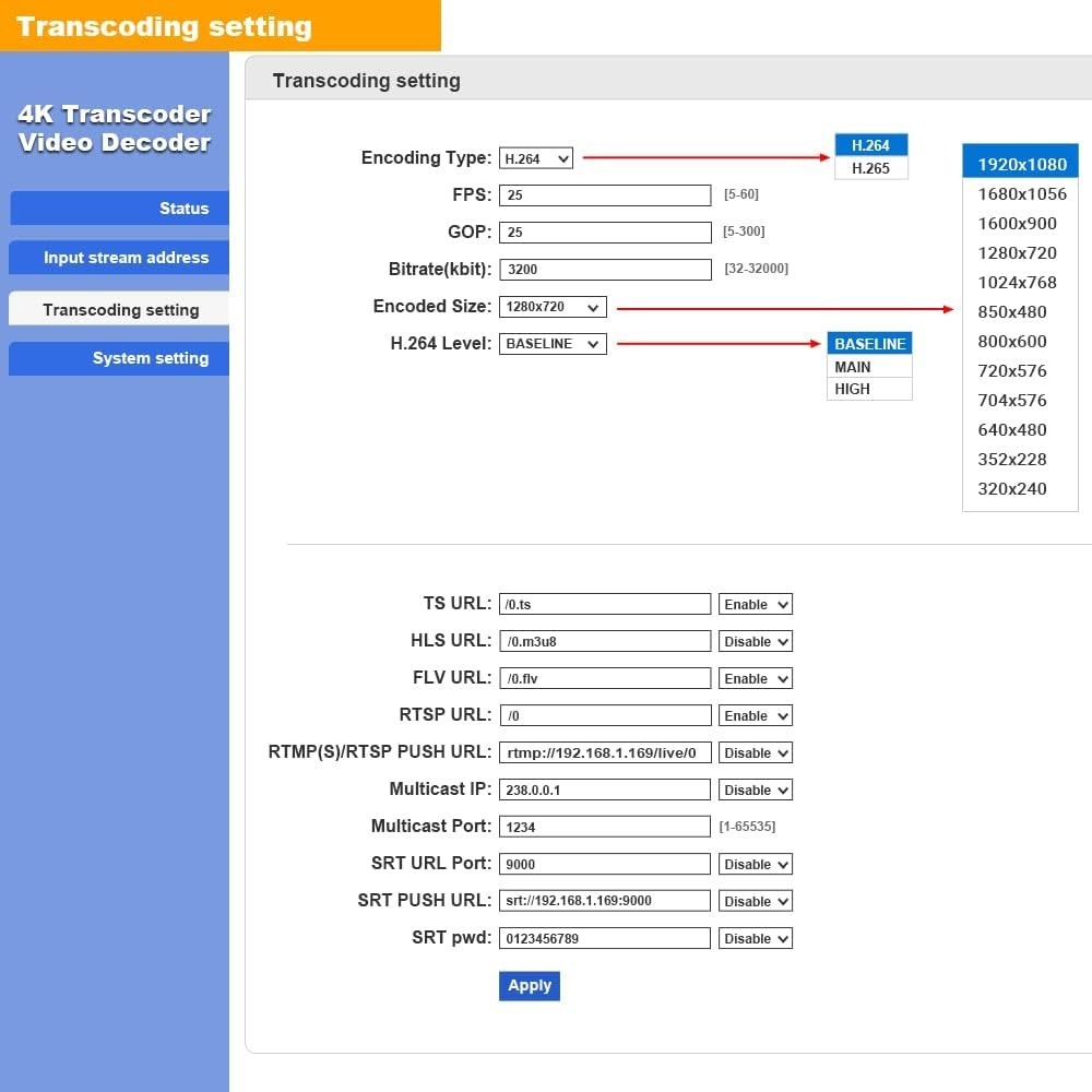 4K HD Video Encoder Transcoder Decoder for RTSP M3U8 RTMP UDP HLS To HDMI