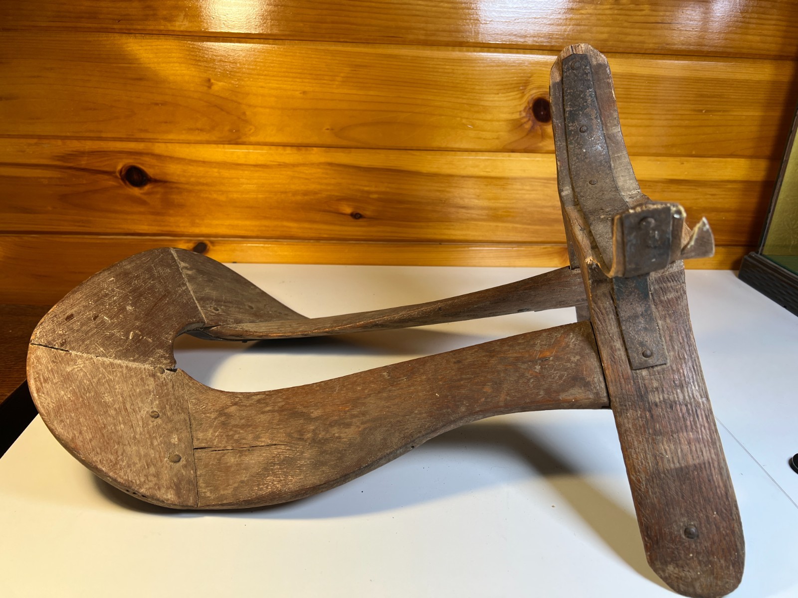 Antique 1880 Hand Made Wooden Saddle Stand Holder Blacksmith Peened Wrought Iron