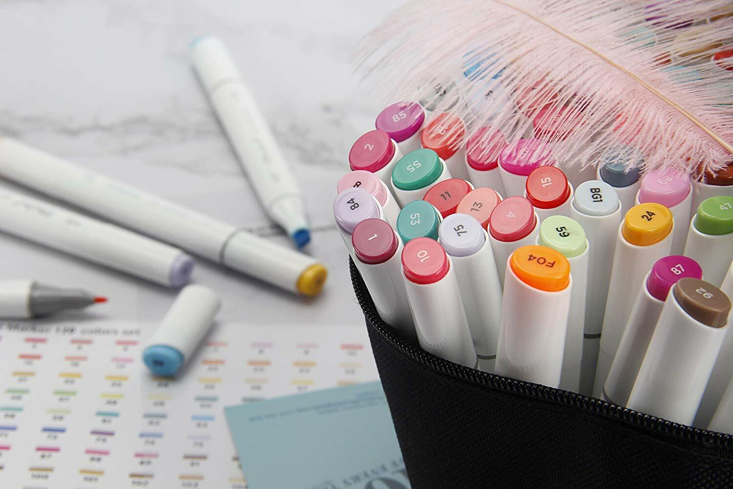 Ohuhu 100 Colors Dual Tip Art Markers, Permanent Marker Pens Highlighters