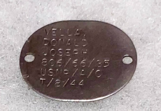 WWII Single USNR Joseph Vella T-44 Dog Tag