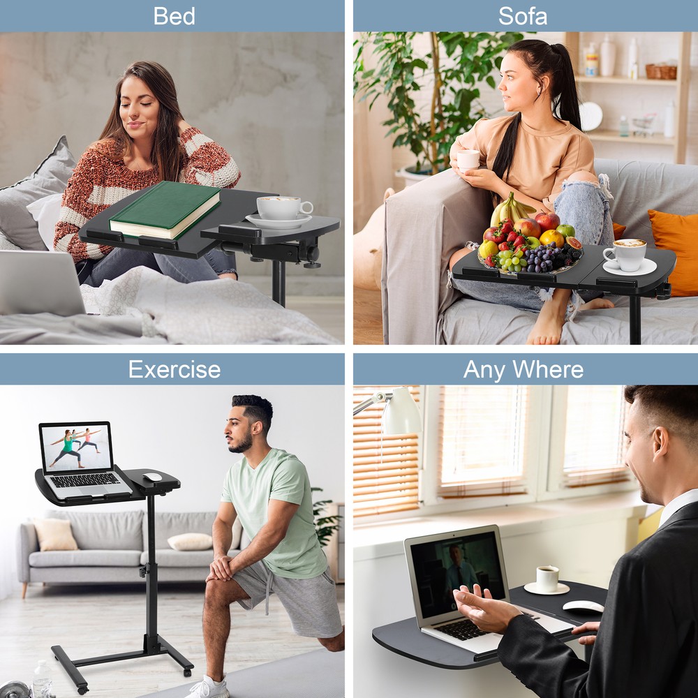 Adjustable Laptop Notebook Rolling Table Desk Stand Tiltable Tabletop W/ Casters