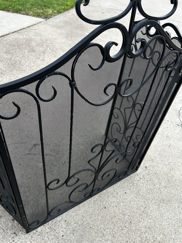 Black metal fireplace screen - Folds Flat - Nice Scrollwork
