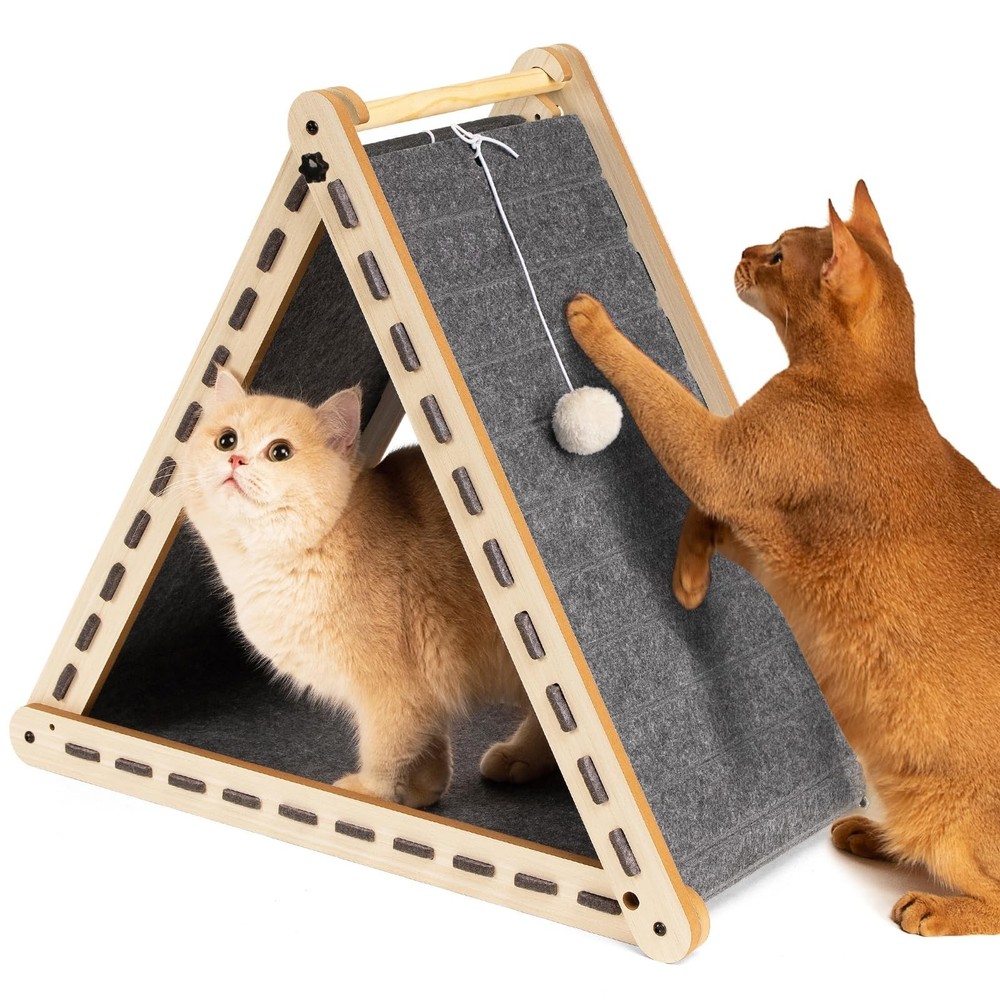 Cat Scratcher with Ball Toy Foldable Cat Scratch Pad Felt Triangle Scratchers...