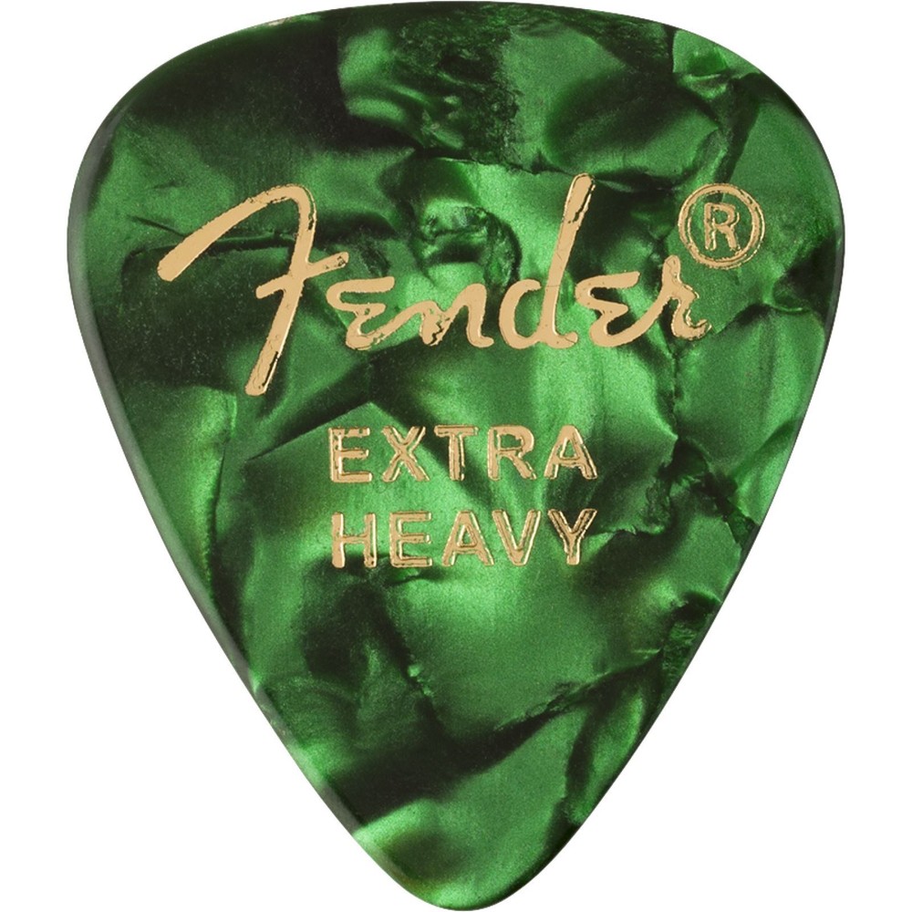Fender Premium Celluloid 351 Guitar Picks, Extra Heavy, Green Moto, 12-Pack