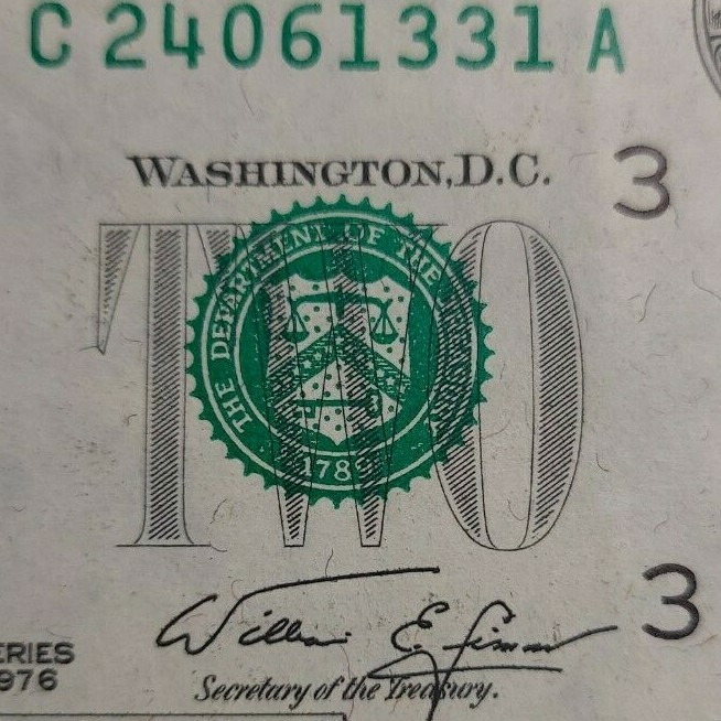 1976 $2 uncirculated error note Over-inking, shift, cut & bleed errors very rare