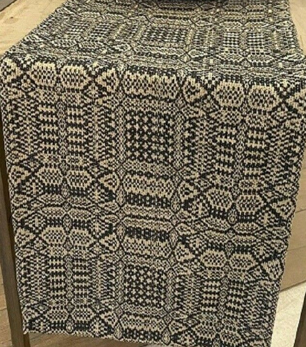 NEW Primitive TABLE TOPPER ABIGAIL WEAVE BLACK TAN 34" Square Cotton Farmhouse
