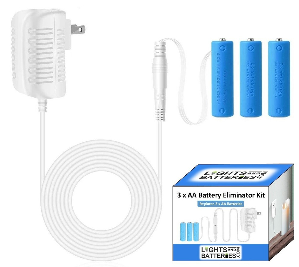 3 x AA Battery Replacement Eliminator Kit (White) for Electronic Devices