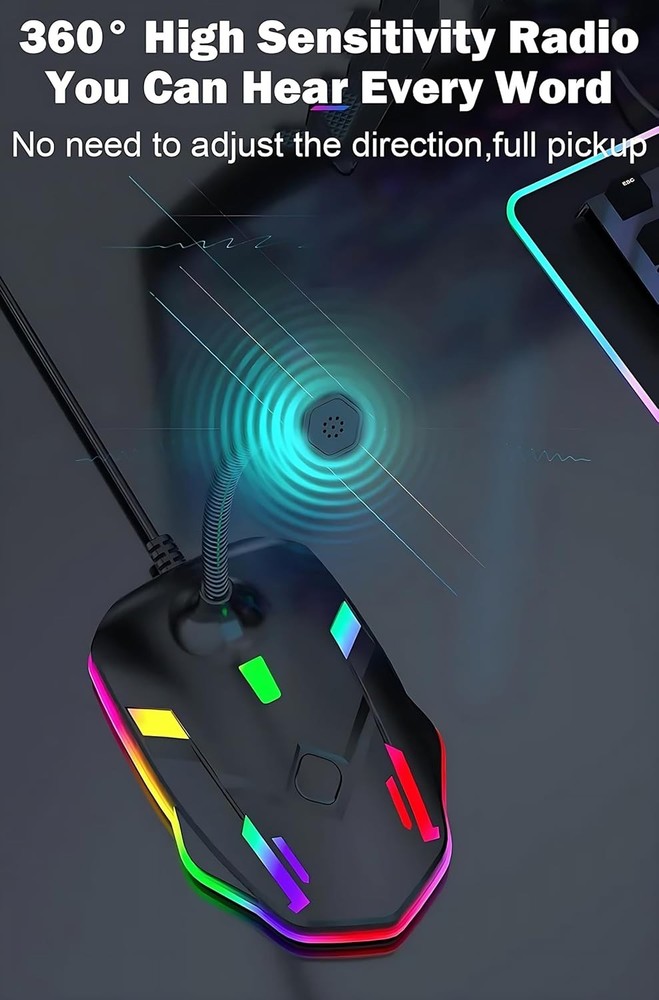 USB Computer Microphone with Mute Button&RGB Glowing Light Compatible with PC La