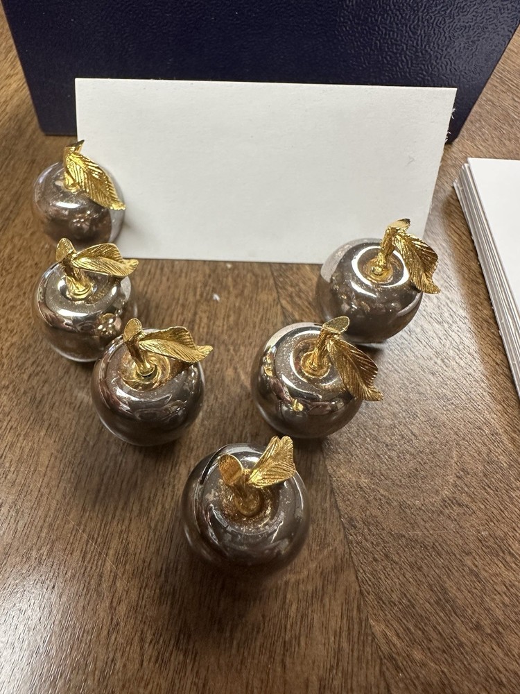 Vintage Apple Name Place Holders  Names Silver & Gold Plated Set of 6 Boxed
