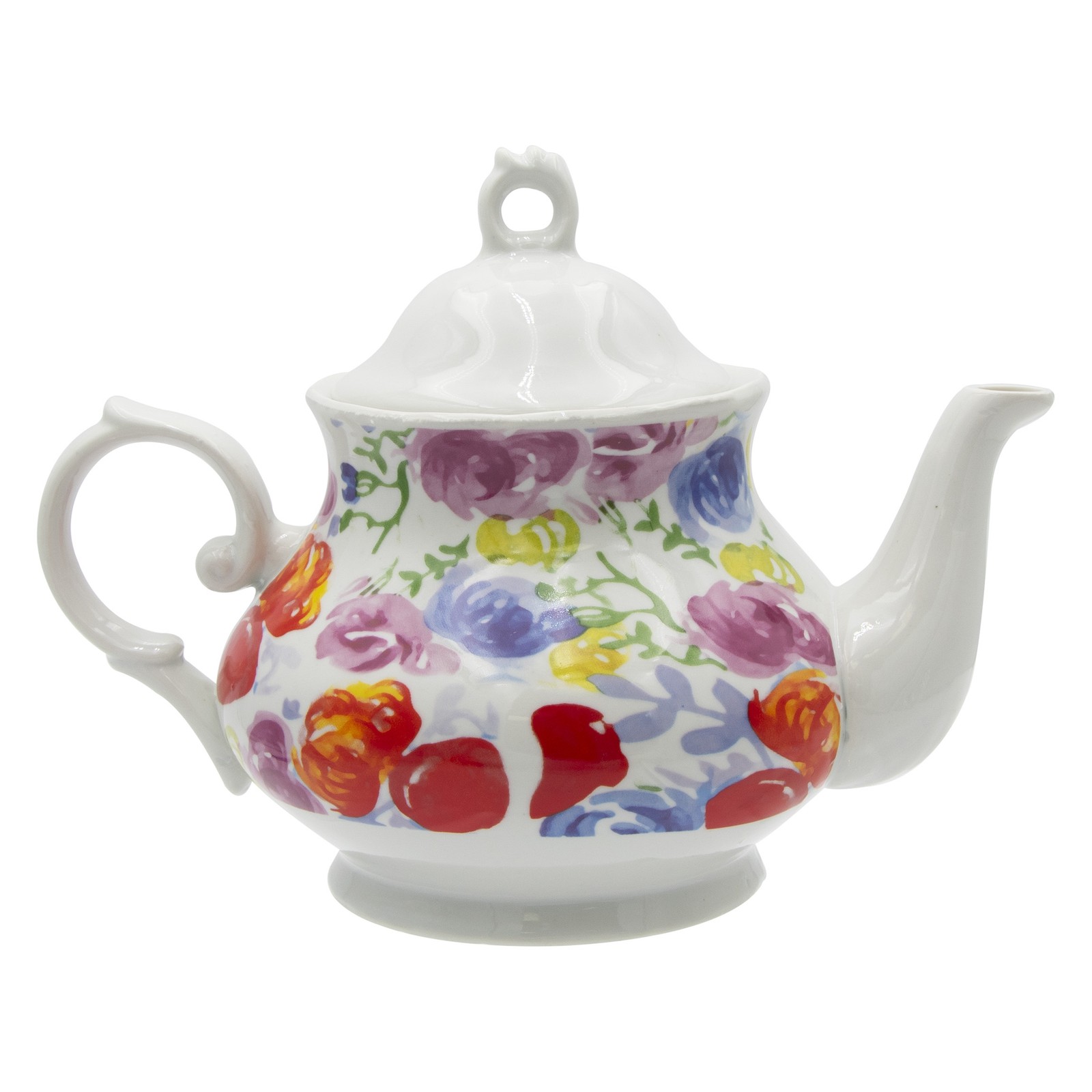 Floral Watercolor White Ceramic 32oz Teapot