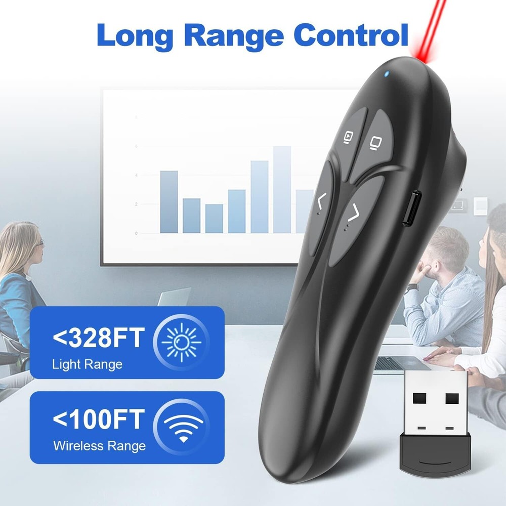 Presentation Clicker PowerPoint Wireless Presenter Remote: USB Type C Rechargeab