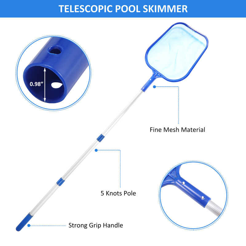 Swimming Pool Leaf Skimmer Flat/Deep Bag Rake Net, Leaf Cleaner Net with Pole