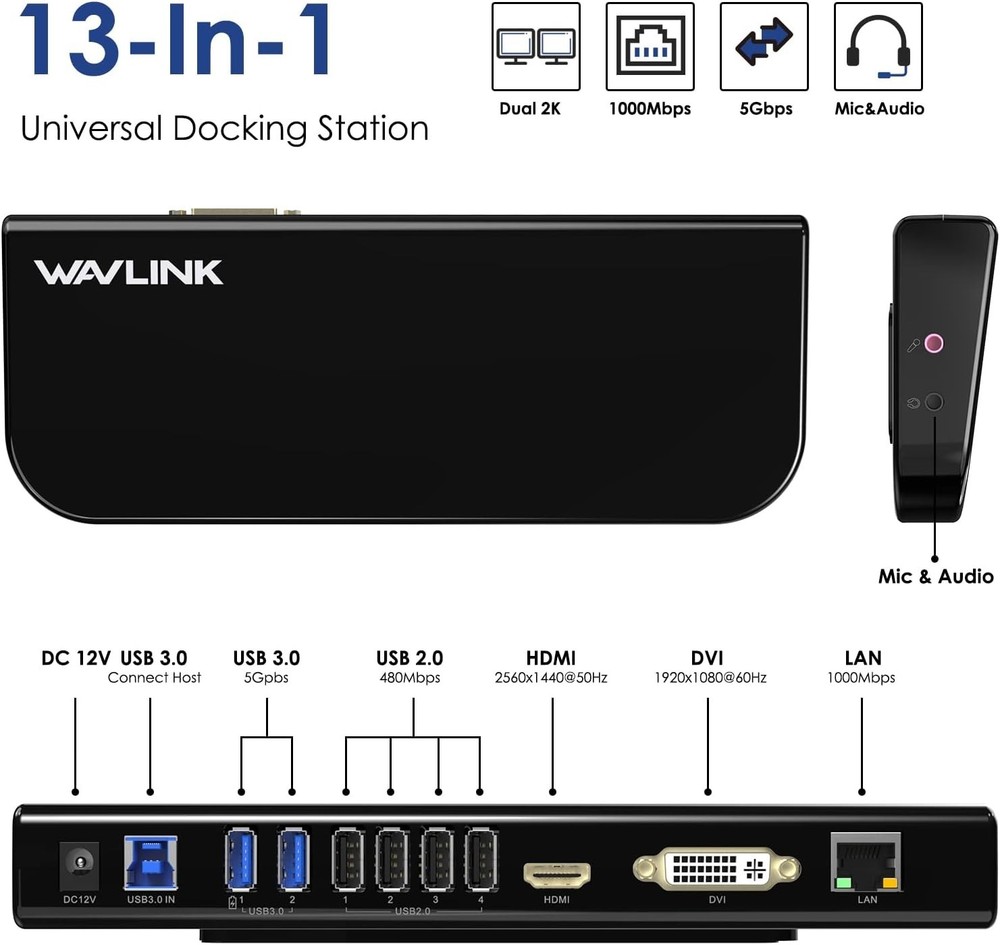 USB Laptop Docking Station Dual Monitors, DisplayLink Computer Dock for M1 M2 Ma