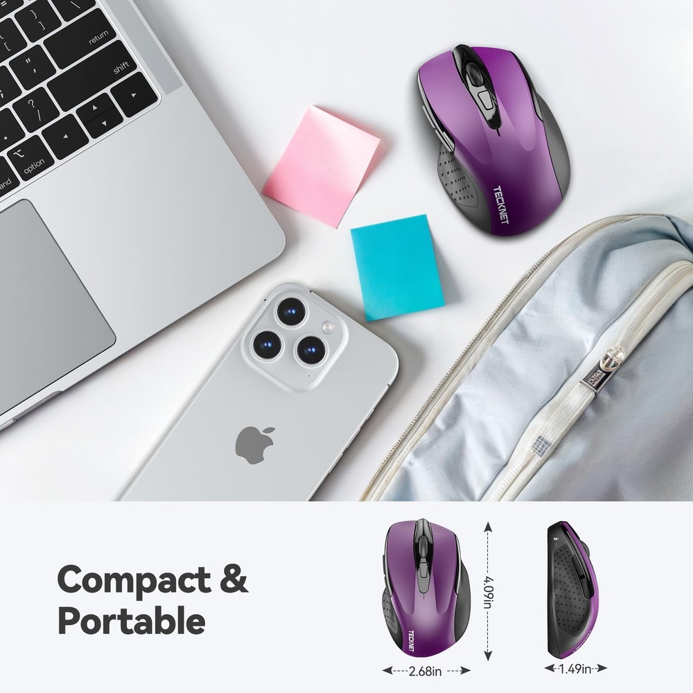 TECKNET Wireless Mouse, 2.4G Ergonomic Optical Computer medium, Purple