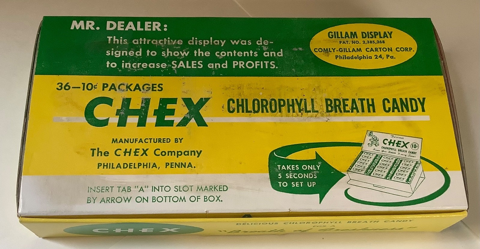 VINTAGE 1940s ADVERTISING CHEX CHLOROPHYLL BREATH CANDY & DISPLAY NIB DEAD STOCK