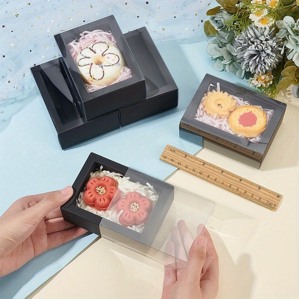 12sets Foldable Paper Drawer boxes with Clear Plastic Cover Gift Packaging