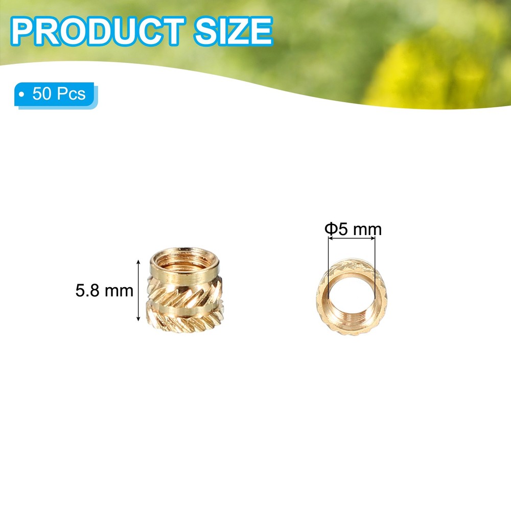 50 Pcs Brass Threaded Insert M5x5.8x7.1 mm for Plastic Components