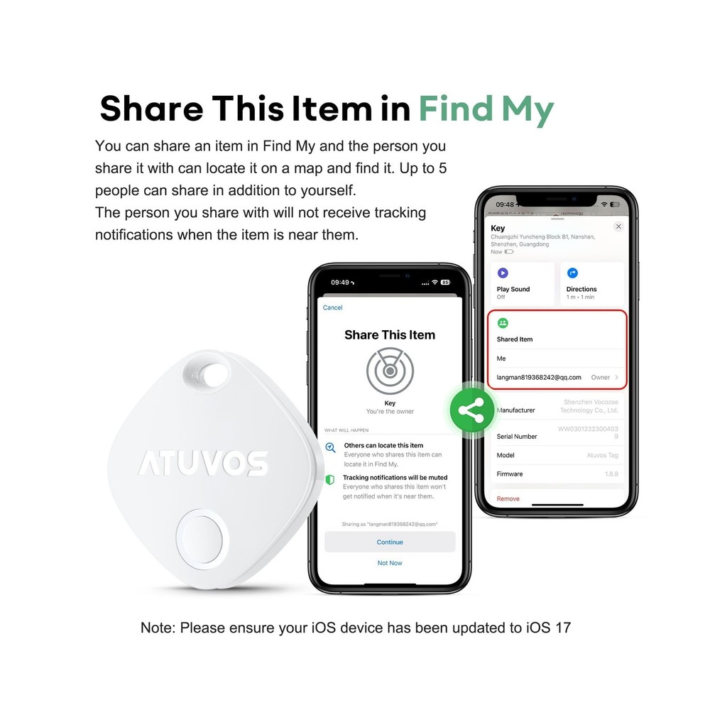 ATUVOS Air Tracker Tags-4 Pack, Bluetooth Luggage Tracker Works wit... Fast Ship