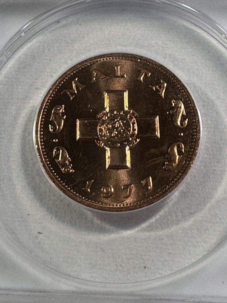 1977 Malta 1 Cent Graded MS 65 RD by ANACS