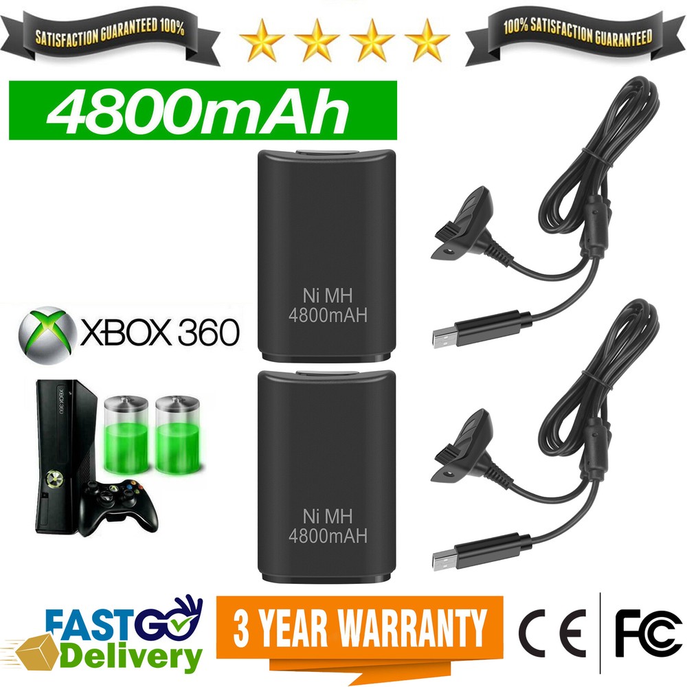 2x 4800mAh Battery Pack USB Charger Dock Cable For Microsoft Xbox 360 Controller