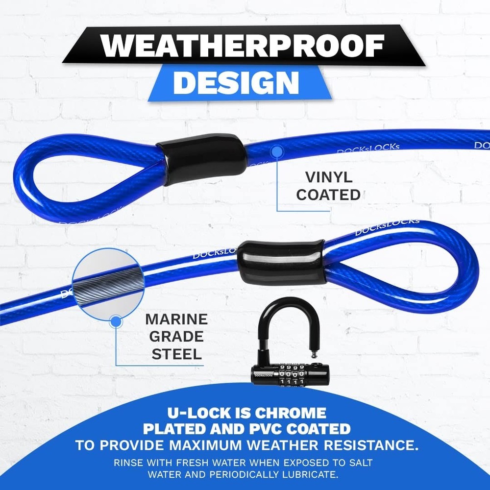 DocksLocks Security Cable Lock Set (5ft to 25ft Lengths) – 10ft, Blue
