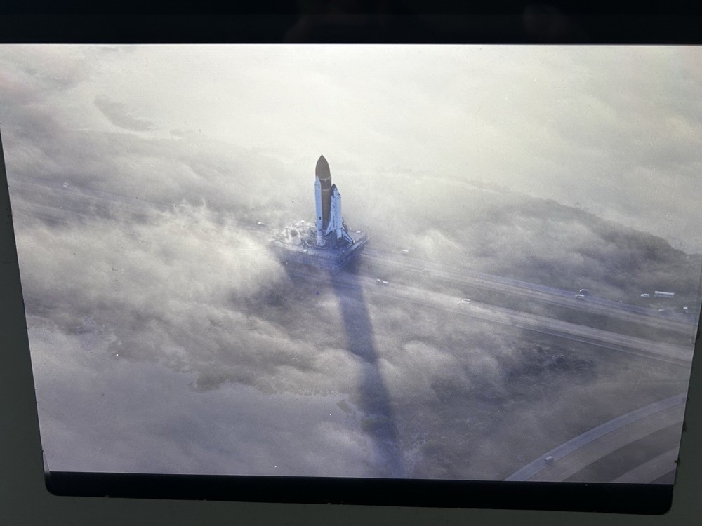 1982 NASA KSC Space Shuttle Orbiter Clouds Fog Crawler Presentation Transparency