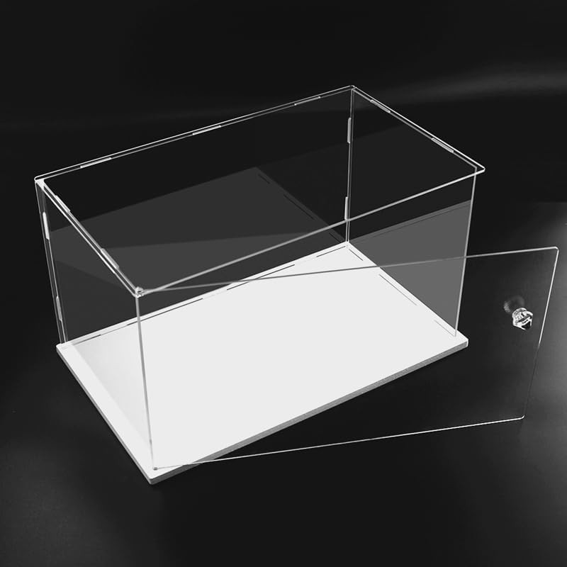 Sturdy Dustproof Acrylic Display Case - White Base, Easy Assembly, 14x14 Inch