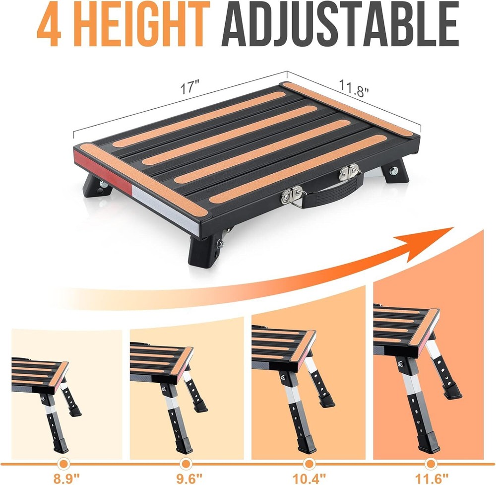 Safety RV Steps, Height Adjustable Folding Platform Steps, Non-Slip Surface
