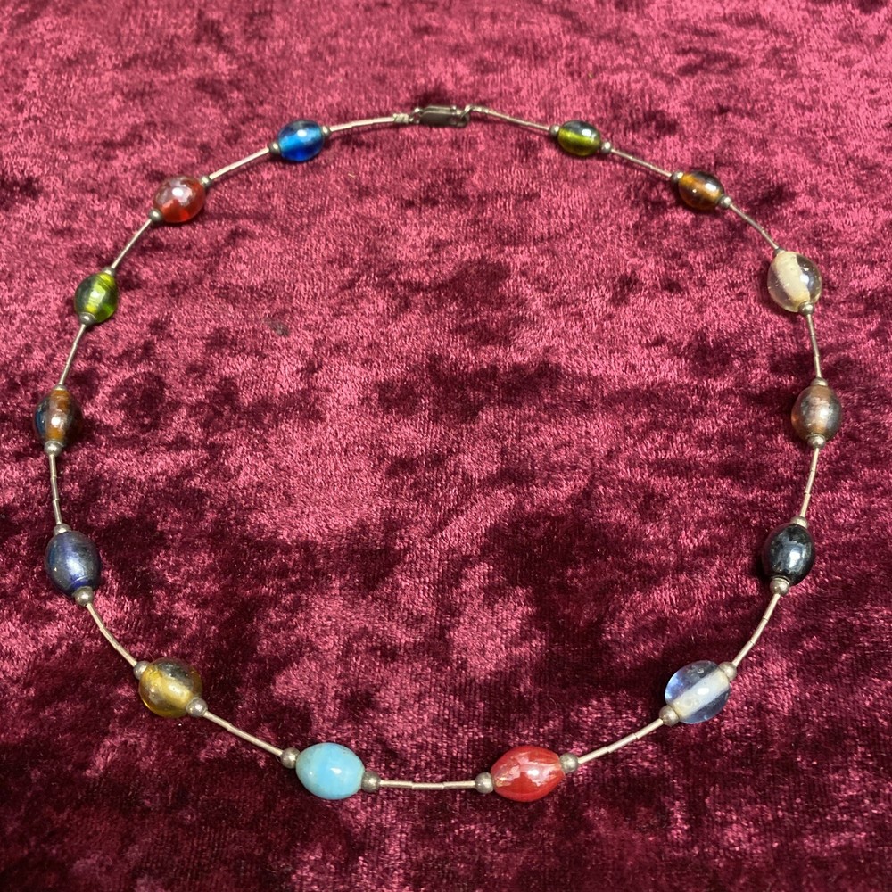 STERLING SILVER BEADED NECKLACE 18 INCH