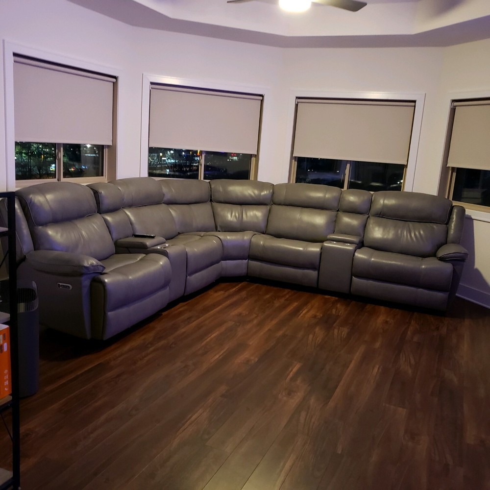 Five Piece Gray Leather Sectional
