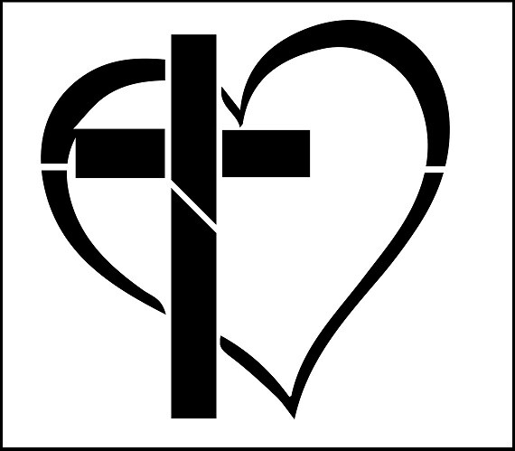 4"x4" Clear Plastic Stencil - Cross w/Heart (SA683)*****