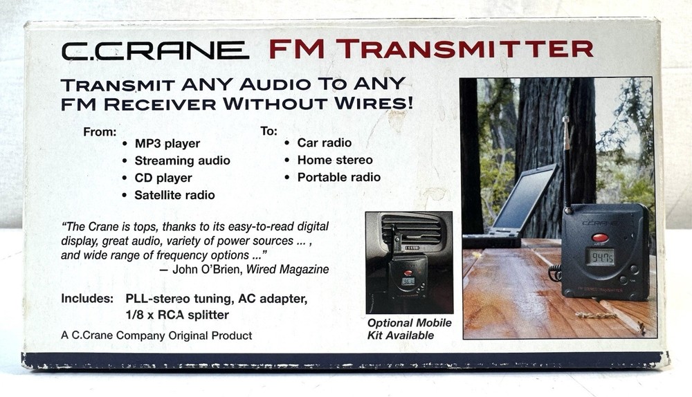 C.Crane FM Transmitter FT-007 FM Transmitter, Power Cord, Manual, Box - Works
