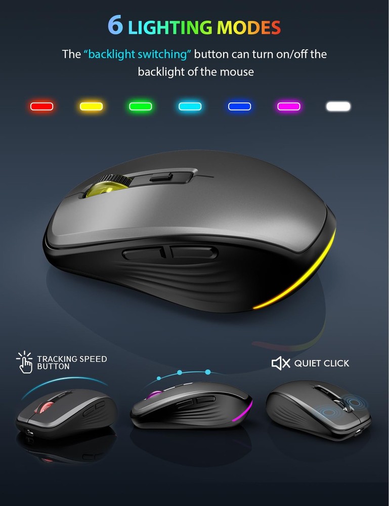 Wireless Keyboard Mouse Combo Backlit Compact Quiet Rechargeable Space Gray