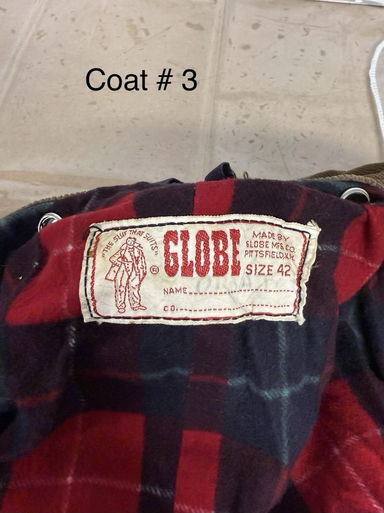 Three Globe Vintage Firefighter Jackets with Black Plaid Lining sold separately