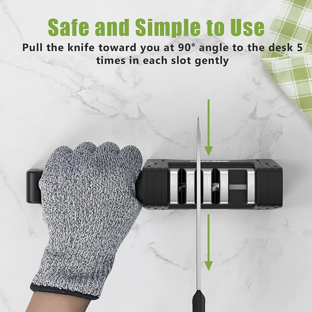 4-in-1 Foldable Knife Sharpener Scissors Sharpening Tool AND Cut-Resistant Glove